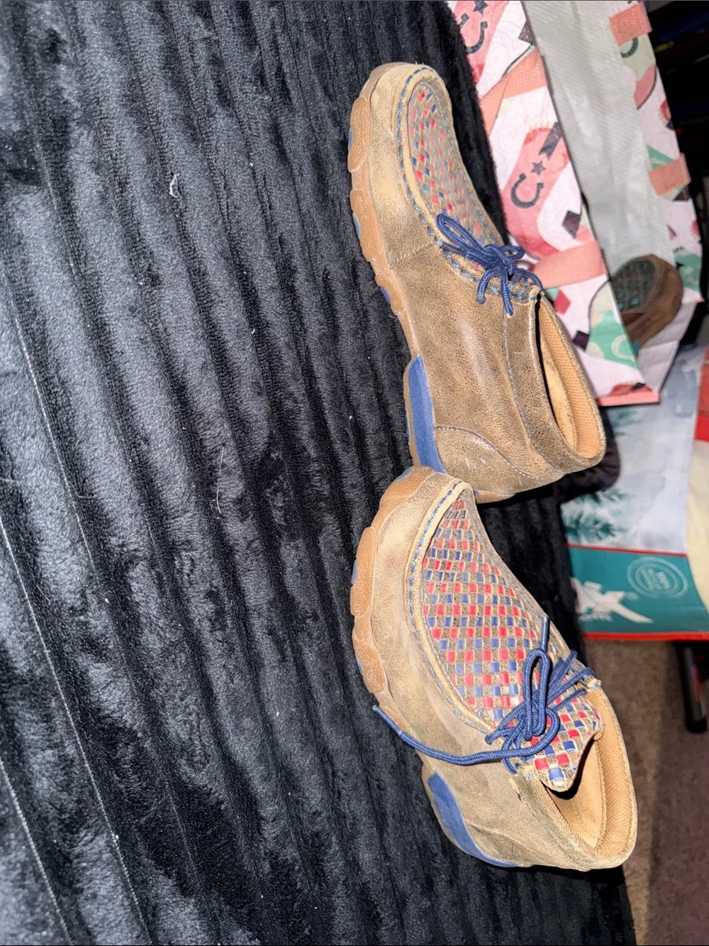 Twisted X Kids Moccasins in Brown with Red & Blue Woven Upper